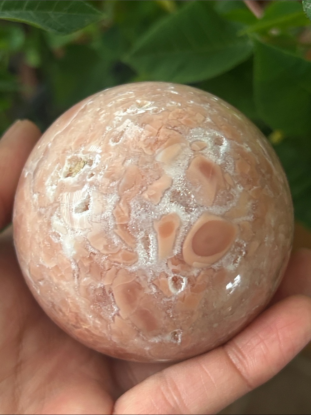 💎 Polished Pink Flower Agate with Druzy Crystal Sphere 70mm
